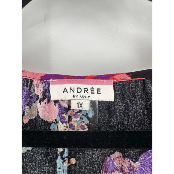 Andree by Unit Dark Romantic Floral Peasant Blouse Size1X Plus Long Sleeve Flowy - Picture 4 of 11